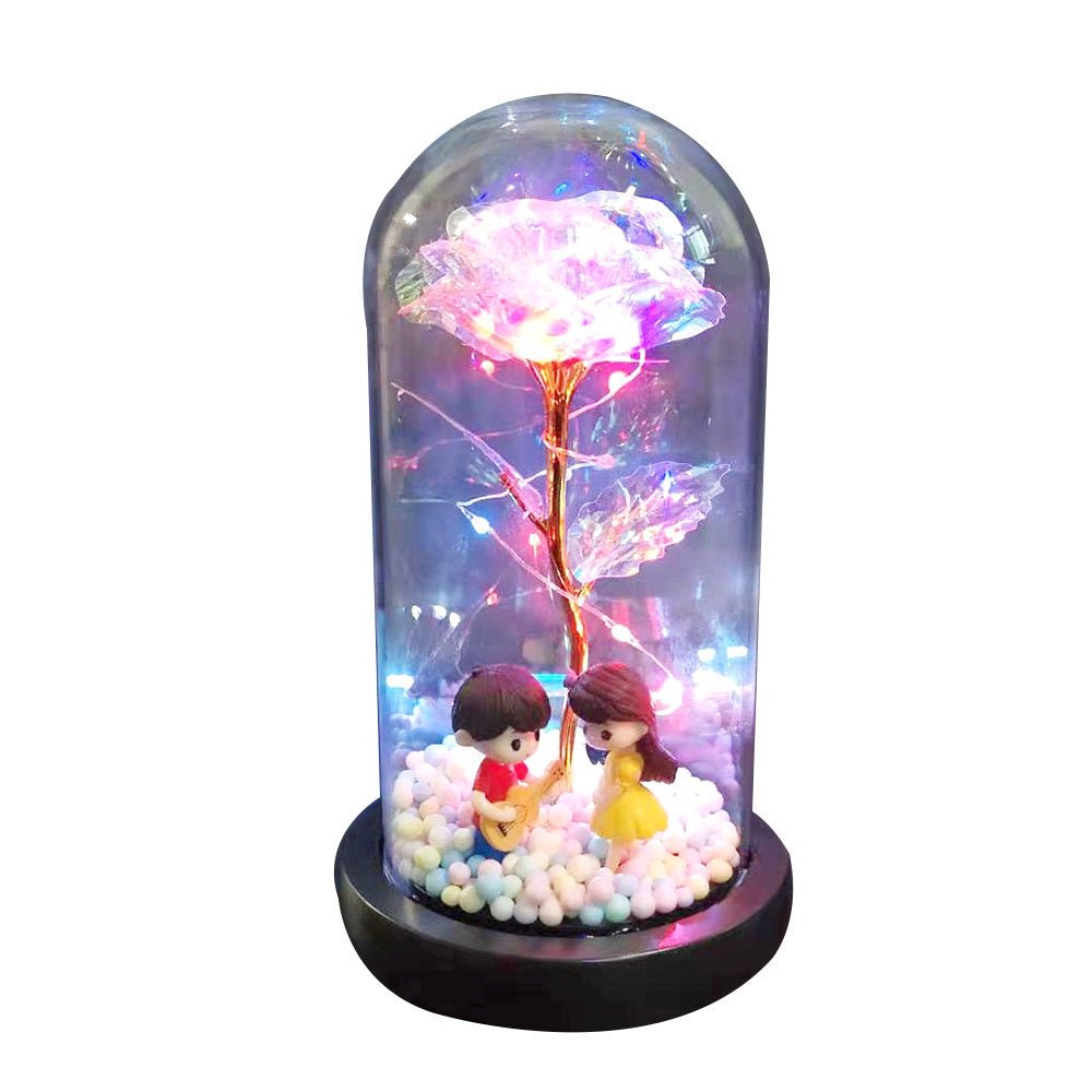 Beauty Eternal Flower Rose in Flask Wedding Decoration Artificial Flowers Glass Cover for Valentine'S Day Gift Home Decor - The Martify