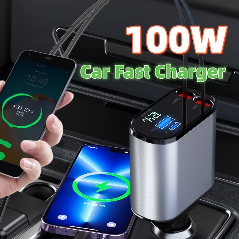 Metal Car Charger 100W Super Fast Charging Car Cigarette Lighter USB And TYPE-C Adapter - The Martify